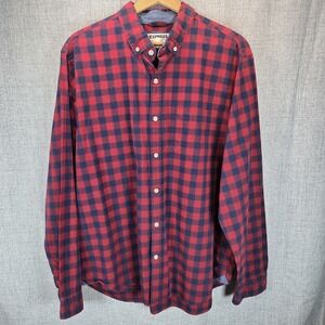 Express Soft Wash Mens Checkered XL Button Down LS Shirt Red Navy Blue Preppy